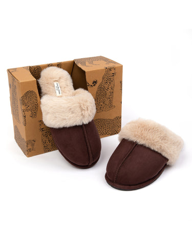 Unisex Suedette Chocolate Cuffed Dome Slippers